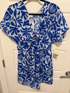 George Summer Dress Women’s Medium Blue White Floral – Lightweight Casual Beach